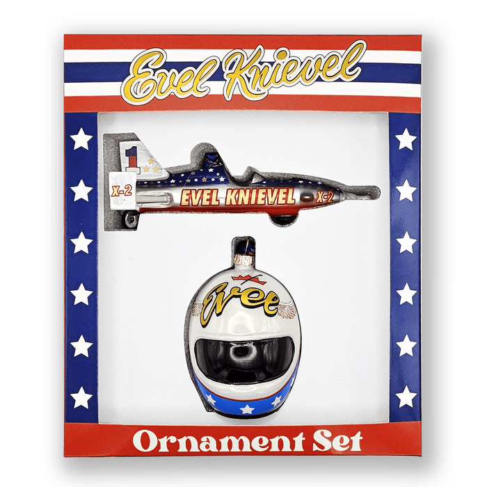 Evel Knievel 2 Piece Glass Ornament Set