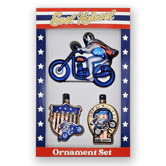 Evel Knievel 3 Piece Glass Ornament Set