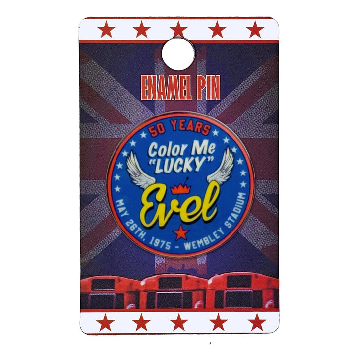 Evel Knievel “Color Me Lucky” 50th Anniversary Enamel Pin – Wembley 1975 Tribute