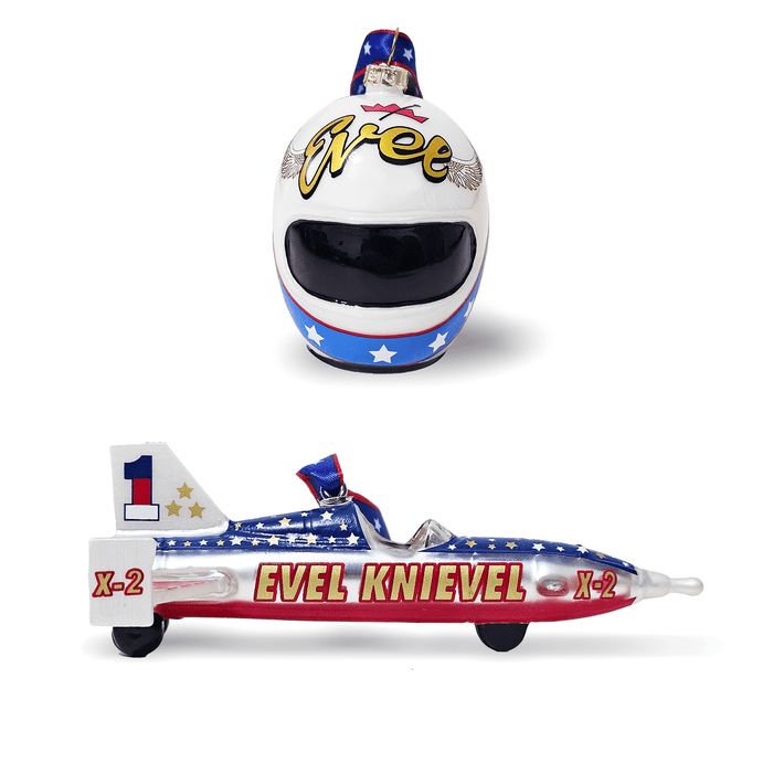 Evel Knievel 2 Piece Glass Ornament Set