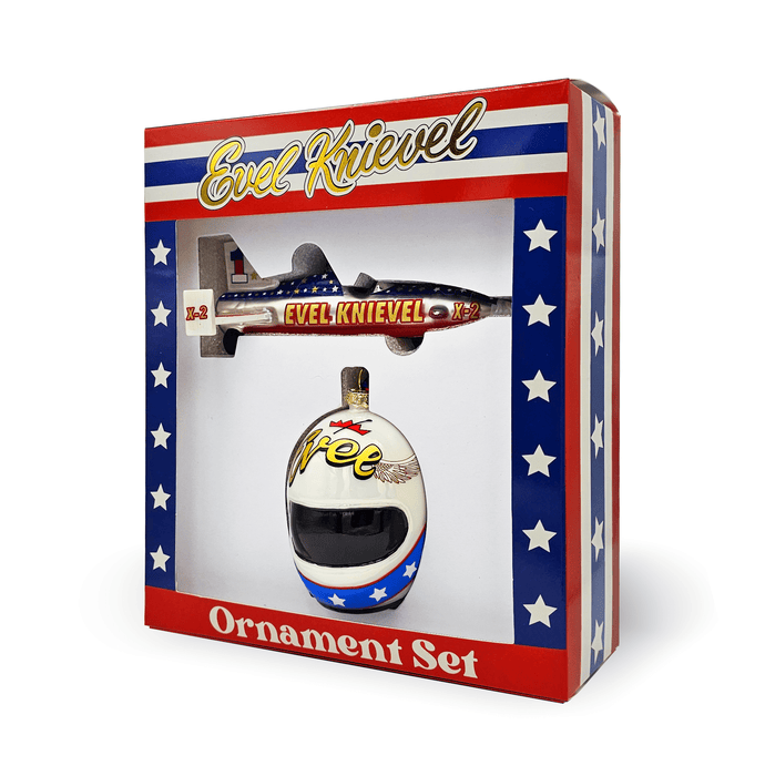 Evel Knievel 2 Piece Glass Ornament Set