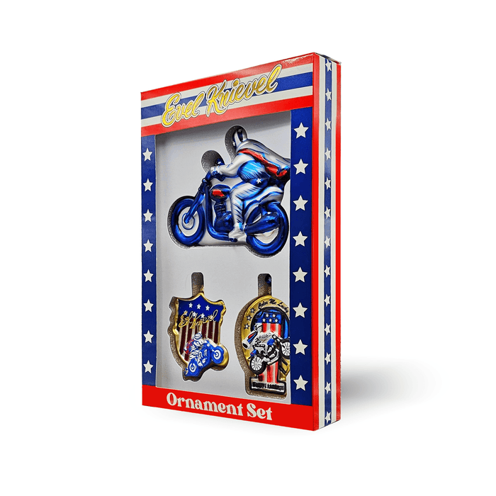 Evel Knievel 3 Piece Glass Ornament Set