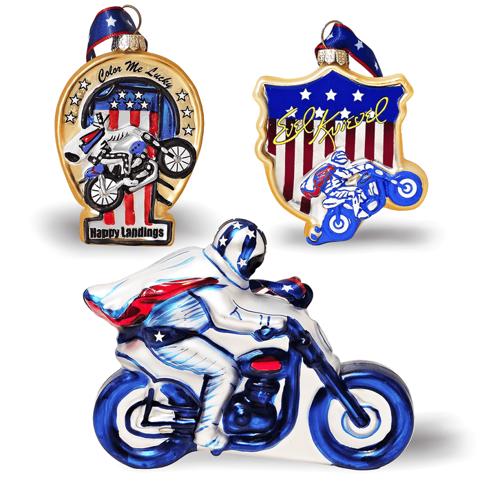 Evel Knievel 3 Piece Glass Ornament Set